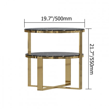 HMR - 2-Tier Round Marble End Table with Storage in Black