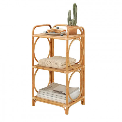 HMR - Farmhouse Side Table with 3-Tier End Table in Wood and Rattan
