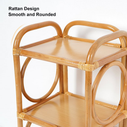HMR - Farmhouse Side Table with 3-Tier End Table in Wood and Rattan