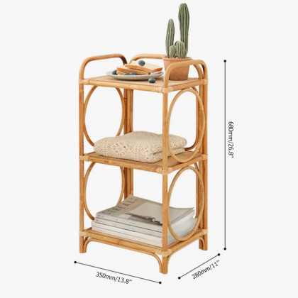 HMR - Farmhouse Side Table with 3-Tier End Table in Wood and Rattan