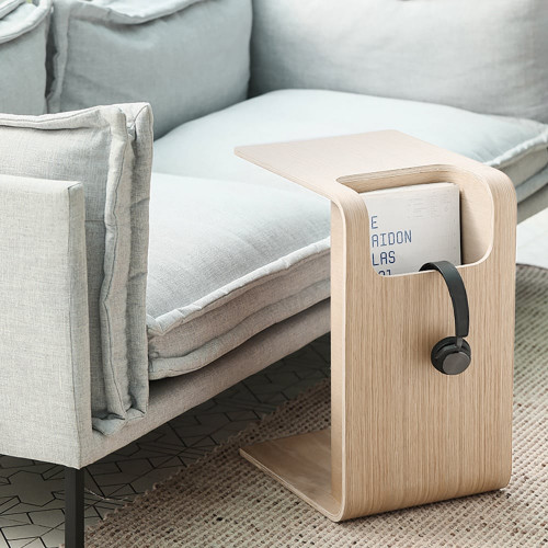 HMR C-Shaped Convertible Wood Side Table with Storage - Natural