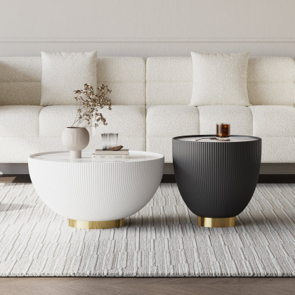 HMR - Round Sintered Stone Leather Drum Coffee Table Set (20"-28")