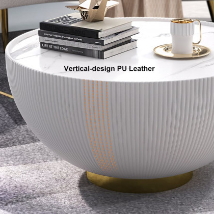 HMR - Round Sintered Stone Leather Drum Coffee Table Set (20"-28")