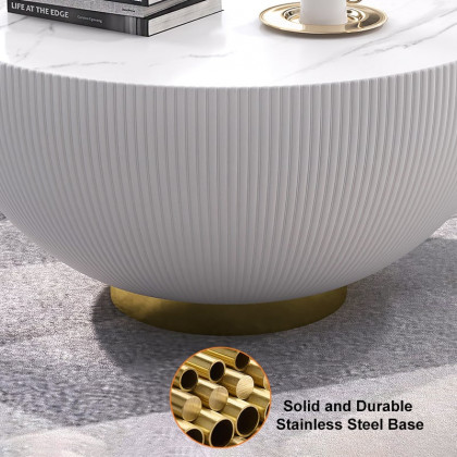 HMR - Round Sintered Stone Leather Drum Coffee Table Set (20"-28")