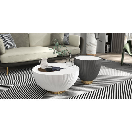 HMR - Round Sintered Stone Leather Drum Coffee Table Set (20"-28")