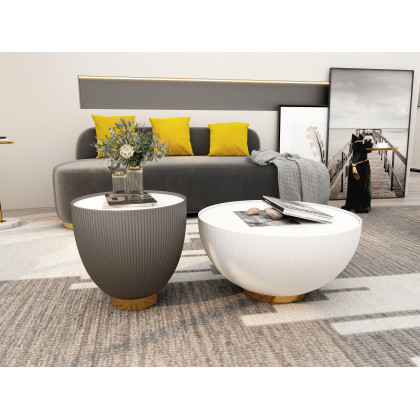 HMR - Round Sintered Stone Leather Drum Coffee Table Set (20"-28")