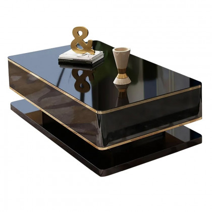 HMR Gapn Series Rectangular Coffee Table with Storage - Black, Tempered Glass