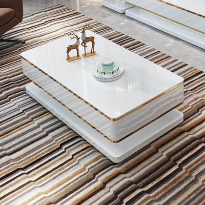 HMR Gapn Series Rectangular Coffee Table with Storage - White, Tempered Glass