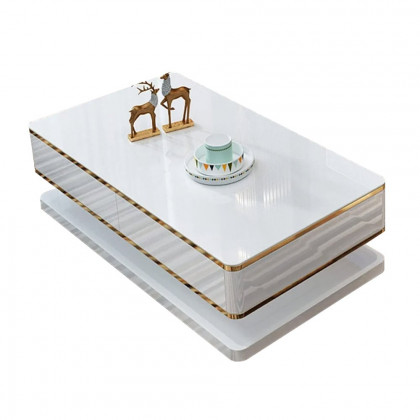 HMR Gapn Series Rectangular Coffee Table with Storage - White, Tempered Glass