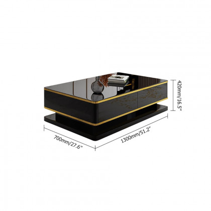 HMR Gapn Series Rectangular Coffee Table with Storage - White, Tempered Glass