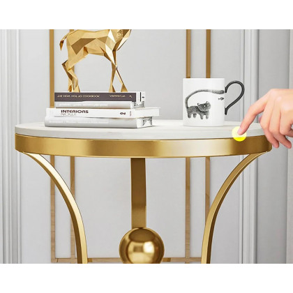 HMR Modern Round End Table with Stream-Lined Metal Pedestal - White
