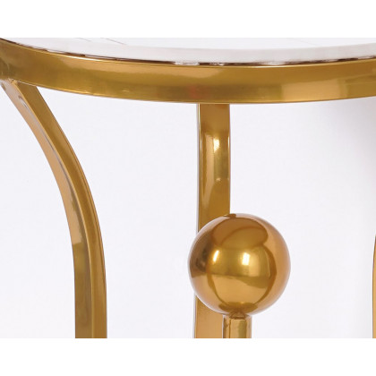 HMR Modern Round End Table with Stream-Lined Metal Pedestal - White