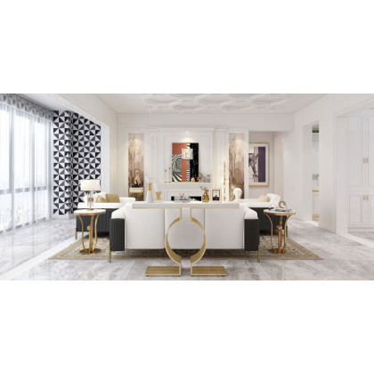 HMR Modern Round End Table with Stream-Lined Metal Pedestal - White