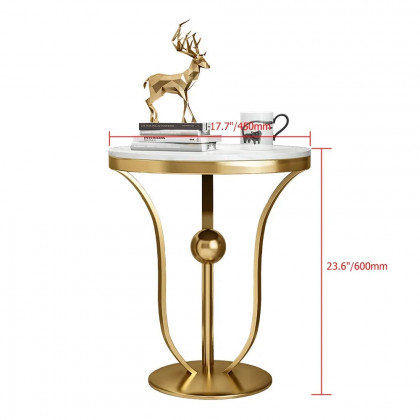 HMR Modern Round End Table with Stream-Lined Metal Pedestal - White