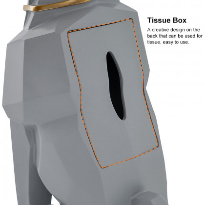 HMR Dog Sculpture Resin Side Table with Tray Top & Tissue Box - Gray