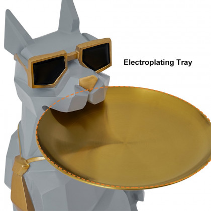 HMR Dog Sculpture Resin Side Table with Tray Top & Tissue Box - Gray