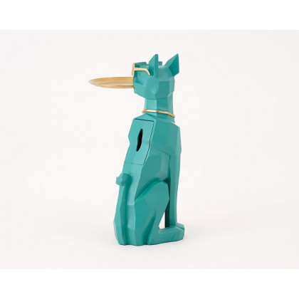 HMR Dog Sculpture Resin Side Table with Tray Top & Tissue Box - Green