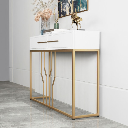 HMR Modern Narrow Console Table with Storage & Drawers - White