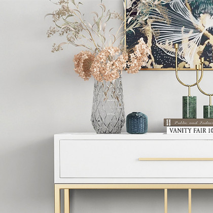 HMR Modern Narrow Console Table with Storage & Drawers - White