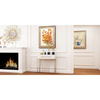 HMR Modern Narrow Console Table with Storage & Drawers - White