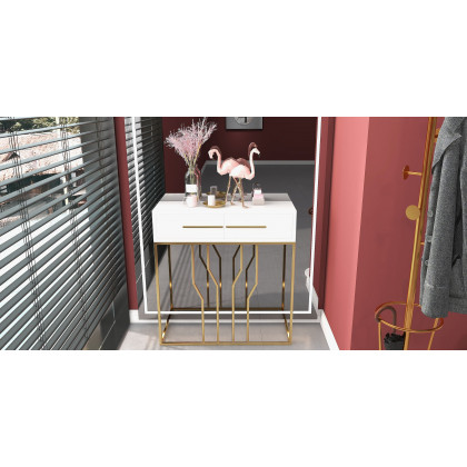 HMR Modern Narrow Console Table with Storage & Drawers - White