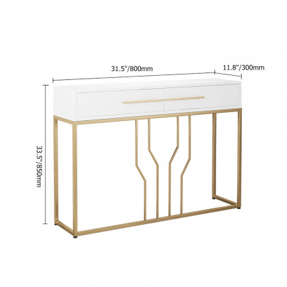 HMR Modern Narrow Console Table with Storage & Drawers - White