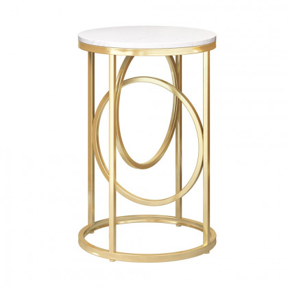 HMR - End Table Marble Top Side Table Metal in White