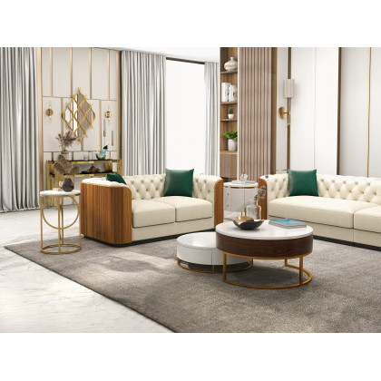 HMR - End Table Marble Top Side Table Metal in White