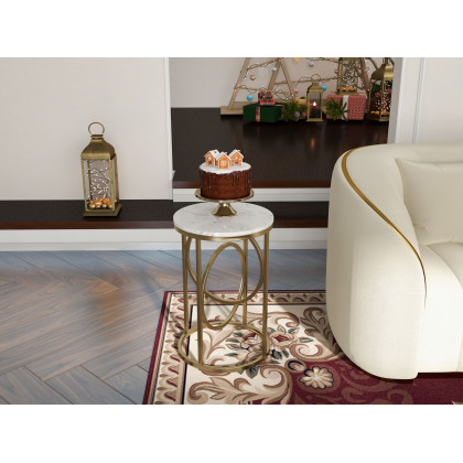 HMR - End Table Marble Top Side Table Metal in White
