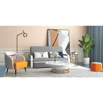 HMR - End Table Marble Top Side Table Metal in White
