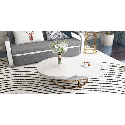 HMR - End Table Marble Top Side Table Metal in White