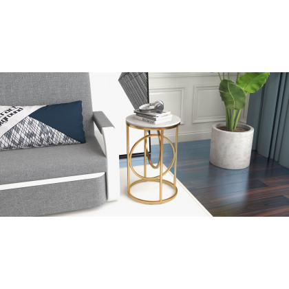 HMR - End Table Marble Top Side Table Metal in White
