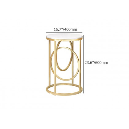HMR - End Table Marble Top Side Table Metal in White