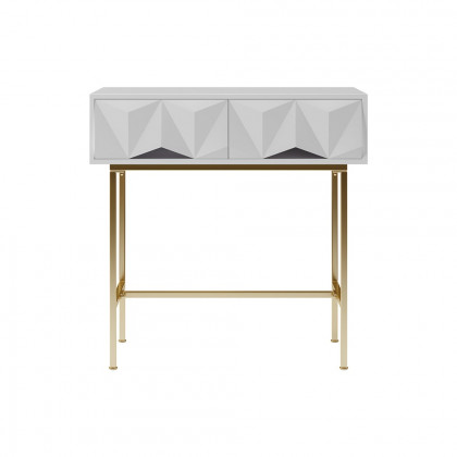 HMR - Modern Console Solid Wood and Metal Table with Drawers in White