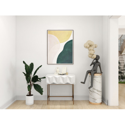 HMR - Modern Console Solid Wood and Metal Table with Drawers in White