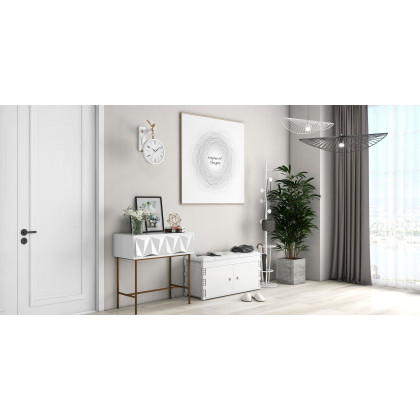 HMR - Modern Console Solid Wood and Metal Table with Drawers in White