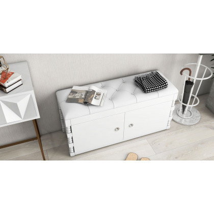 HMR - Modern Console Solid Wood and Metal Table with Drawers in White