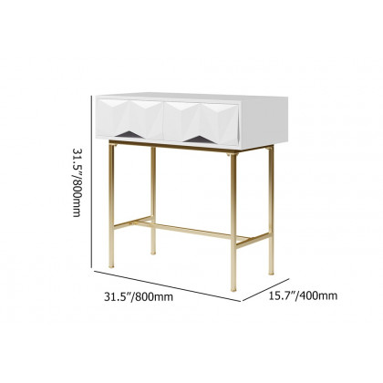 HMR - Modern Console Solid Wood and Metal Table with Drawers in White