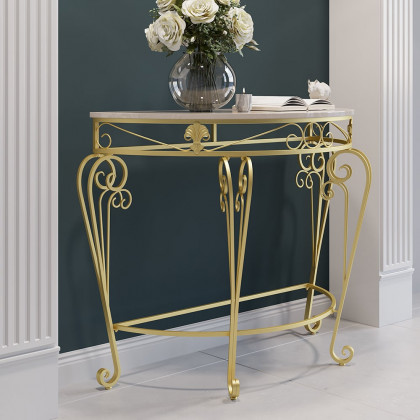 HMR - Modern Metal Console Table with Classical Frame in Gold