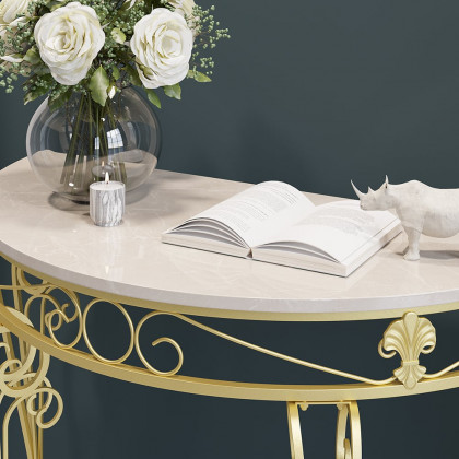 HMR - Modern Metal Console Table with Classical Frame in Gold