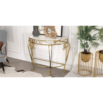 HMR - Modern Metal Console Table with Classical Frame in Gold