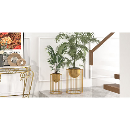 HMR - Modern Metal Console Table with Classical Frame in Gold