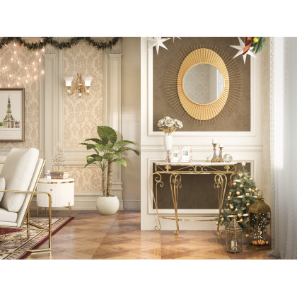 HMR - Modern Metal Console Table with Classical Frame in Gold