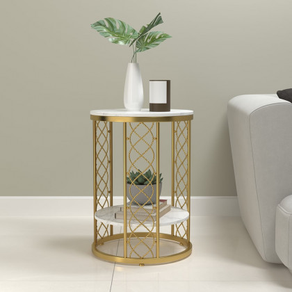 HMR - Round Marble Table with Storage in White