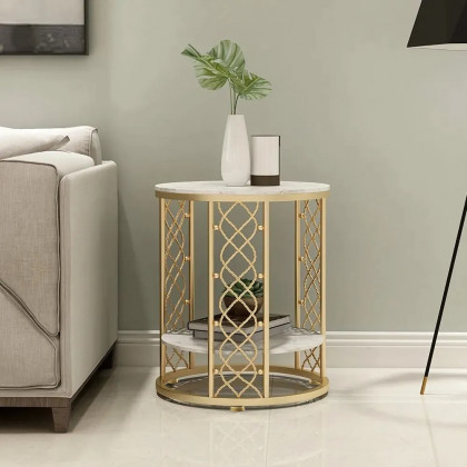 HMR - Round Marble Table with Storage in White
