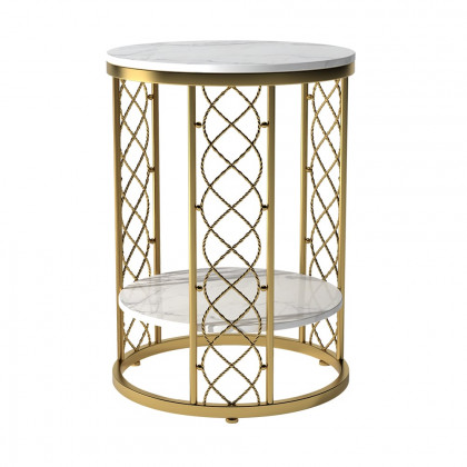 HMR - Round Marble Table with Storage in White