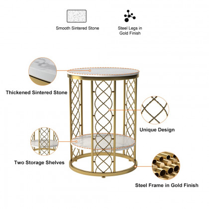 HMR - Round Marble Table with Storage in White
