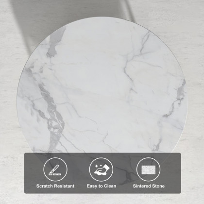 HMR - Round Marble Table with Storage in White