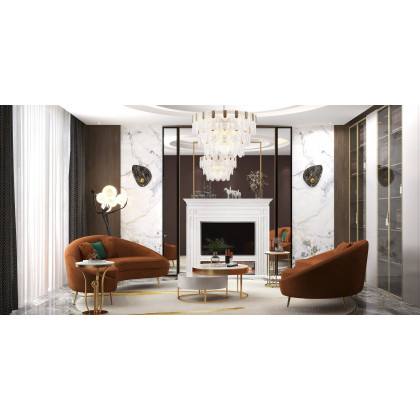 HMR - Round Marble Table with Storage in White