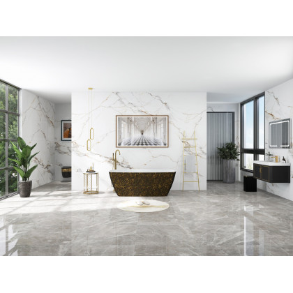 HMR - Round Marble Table with Storage in White
